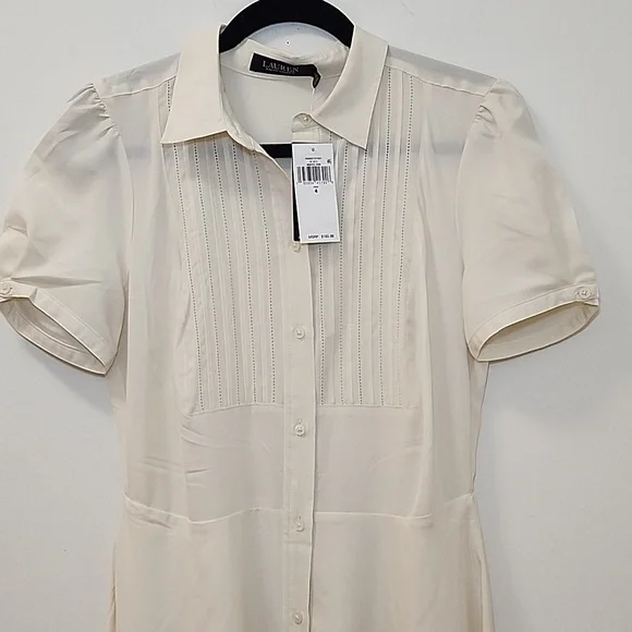 Lauren Ralp Lauren Black Label Shirtdress Elegant Winter Cream Midi Dress SZ 4 - Picture 4 of 16